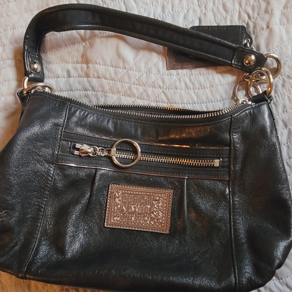 Black Leather Shoulder Bag with silver Hardware